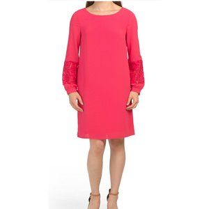 NWT Marisa & Marie Fuchsia Pink Crochet/Lace Sleeve Sheath Dress Medium